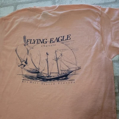 Camiseta Náutica Playa Melocotón Key West FL Flying Eagle Charters Años 80 De Colección Talla L Foto 1 de 4