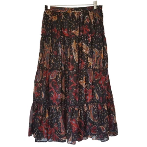 Mix Nouveau Peasant Skirt Size M Black Print Tiered Boho Maxi Gypsy Hippie Artsy - Picture 1 of 9