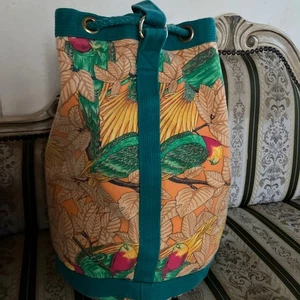 HERMES Drawstring Shoulder bag Parrot pattern Orange Green Used - Picture 1 of 5