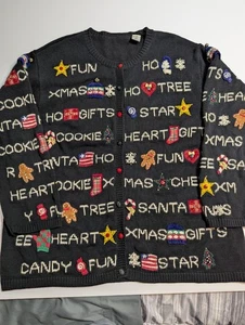 VTG Marisa Christine Christmas Holiday Cardigan Sweater 2X Wool Blend FLAW - Picture 1 of 20