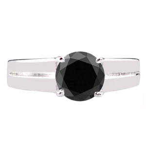 925 Sterling Silver 1.26 Carat Round Shape 100% Natural Jet Black Diamond Ring - Picture 1 of 1