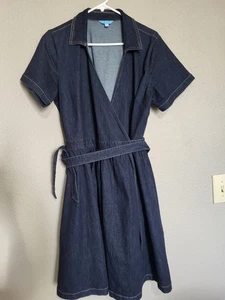 Vestido para mujer Draper James azul estilo envolvente jean manga corta talla grande - Imagen 1 de 7