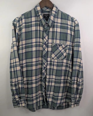 QuikSilver Shirt Men's Large Green Blue Plaid Flannel Regular Fit Skater Surf - Image 1 of 4