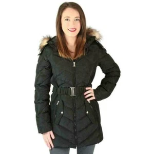 Jessica Simpson V4915 Hooded Down Coat with Belt in Black Size XL - Picture 1 of 4