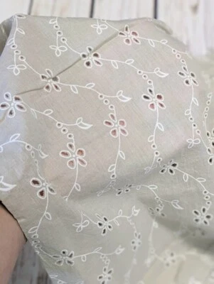 100% Cotton Faux Embroidered Broderie Beige Fabric 1.7 yd 54" wide - Image 1 of 4