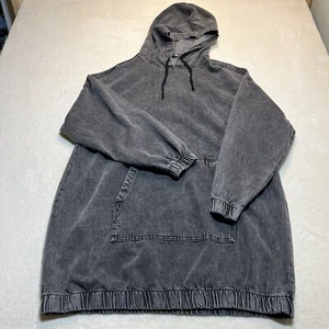 BOOHOO BLUE Acid Wash Denim Pullover Oversized Hoodie Gray/Black 90s Women’s 10 - Picture 1 of 14