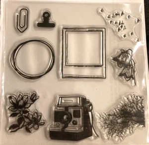 Craft Clear Acrylic Stamp Set 9, assorted Camera, Flowers, Birds, frames etc - Picture 1 of 5