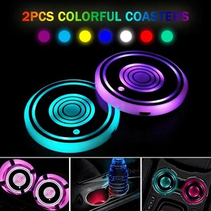 2PCS LED Light Up Coasters Car 7 Colours Accessories Lampshade Interior Lights - Picture 1 of 11