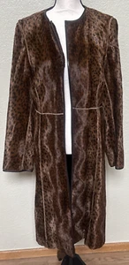 Adrienne Vittadini Leopard Print Sheepskin Long Coat Jacket Sz 12 Soft - Picture 1 of 8