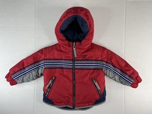 Oshkosh B'Gosh Reversible Coat 18 Months Red Blue Hood Winter Snaps Zipper - Picture 1 of 11