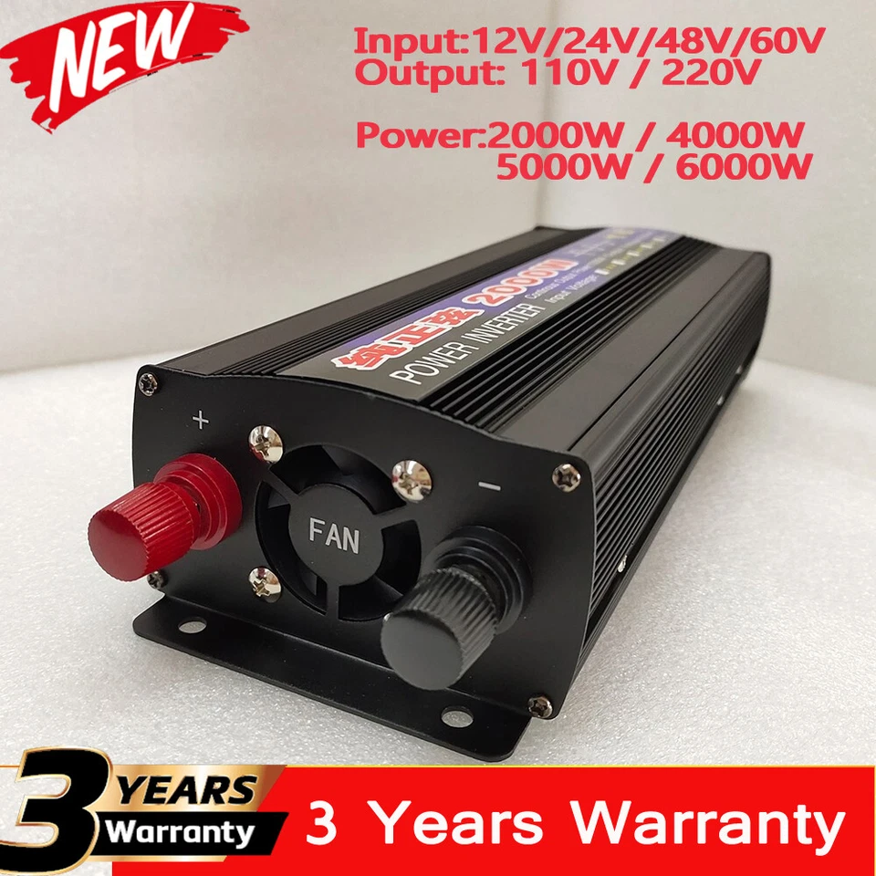 Power Inverter Pure Sine Wave DC 12V 24V 48V To AC 110V 220V Voltage Converter - Image 1 of 1