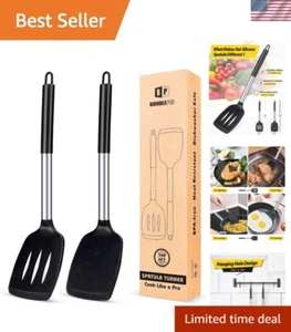 Versatile 2-Piece Silicone Slotted Spatula Set - Ideal for Fish, Pancakes & Eggs - Picture 1 of 9