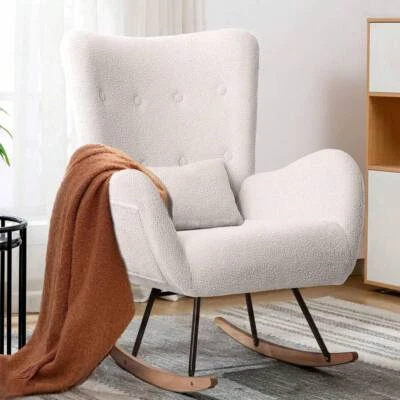 Silla mecedora balancín tapizada silla acento asiento acolchado reposacabezas alto Foto 1 de 4