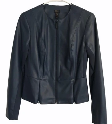 Nuevo G.I.L.I. Chaqueta Moto Talla 0 $110 Nueva Sin Etiquetas Cuero Vegano Suave Buttery Azul Marino Foto 1 de 4