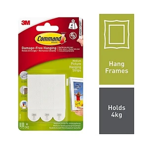 3M Command Picture Hanging Strips 3 Sets Of Medium Strips 2.7kg Holding Power - Imagen 1 de 7