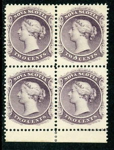 Canada 1860 Nova Scotia 2¢ Grey Purple Scott #9 Mint Block Z175 - Picture 1 of 2