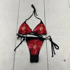 Shein Red & Black Floral Triangle Swimsuit Set Women's Size Small NEW - Picture 1 of 7