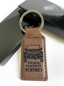 Trail Rated Keychain, PU Leather Brown and Black Laser Engraved 4X4 Key Chain - Bild 1 von 6
