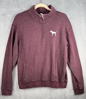 Women’s Victoria's Secret PINK Love Pink '86 Burgundy 1/4 Zip Up Jacket Medium - Image 1 of 4