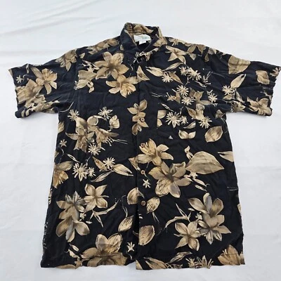 Bill Blass Black Floral Short Sleeve Silk Button-Up Pocket Shirt Men's L - Image 1 of 4