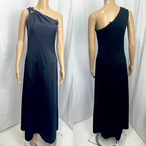 VTG 90s UpBeat Black One Shoulder Ring Detail Maxi Dress Sz 9/10 Coquette EUC - Picture 1 of 12