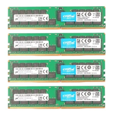 Crucial 128GB (4X 32GB) DDR4 2666MHz PC4-21300 ECC Registered Server Memory Ram - Image 1 of 4
