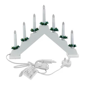 Christmas Decoration Wooden 40cm Mains Operated LED 7 Light Candlebridge - White - Picture 1 of 2
