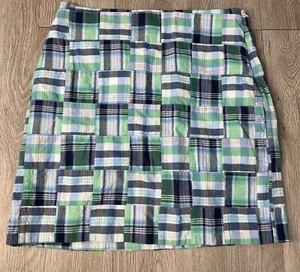 Talbots Skirt Womens 8P Petite Green Blue Pink Madras Plaid Size Zip Cotton - Picture 1 of 8