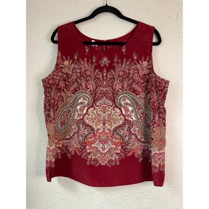 Talbots Paisley Print Sleeveless Blouse Top Red Boho Chic Women's L - Picture 1 of 5