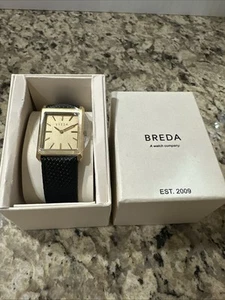 Nuevo En Caja Reloj Breda Virgil 26mm Dorado Negro Lagarto Cuero Repujado 1736f - Imagen 1 de 7