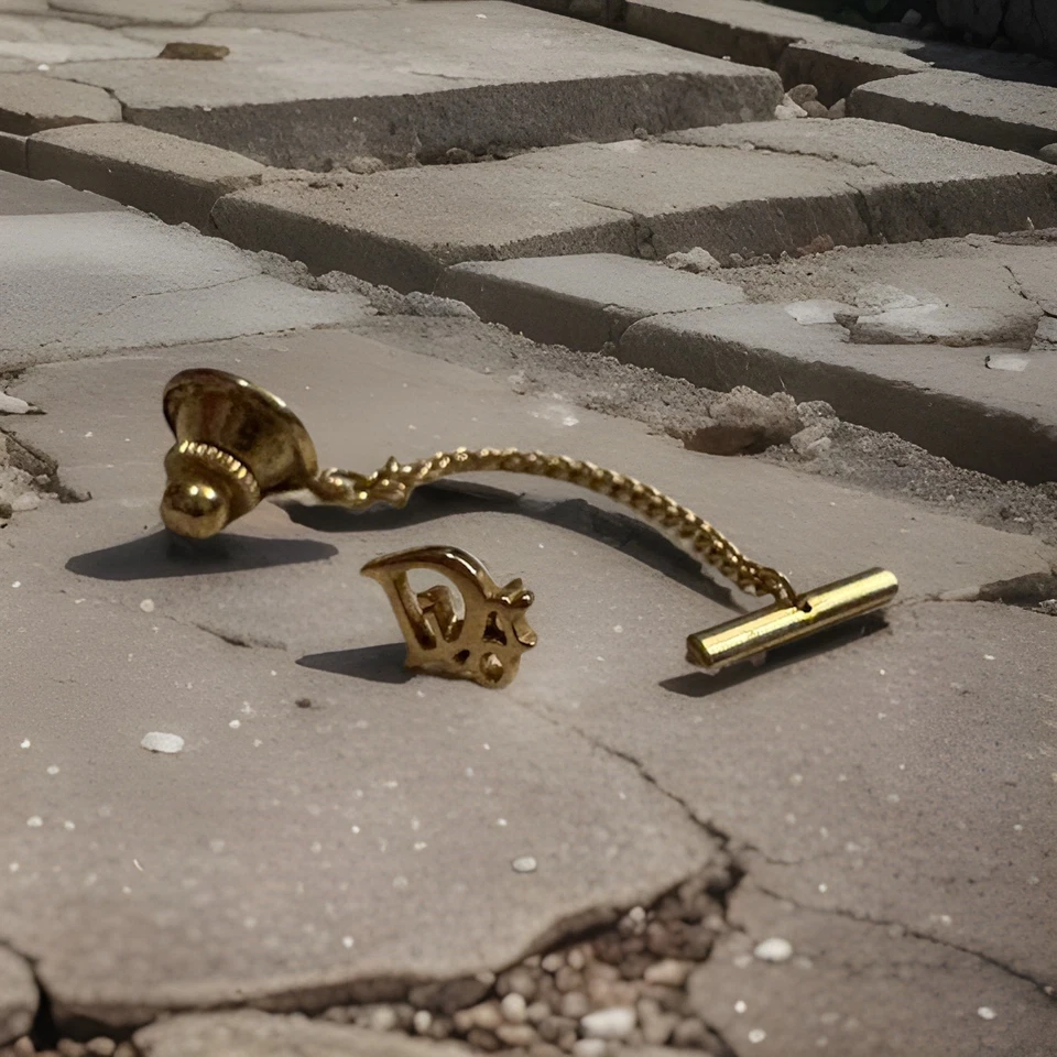 Broche de barra de cadena con logotipo de troteador Christian Dior dorado RARO de colección Foto 1 de 4