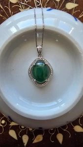 Genuine Water Green 4.45ct Jadeite Jade (Type A) 925 Silver Pendant with Chain - Picture 1 of 8