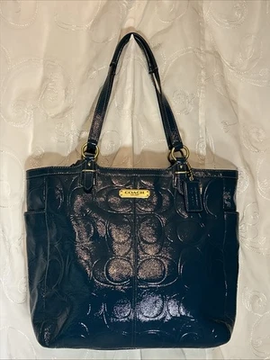 Coach Signature Embossed Patent Leather Tote Well Loved Turquoise Bag See Photos - Image 1 of 4