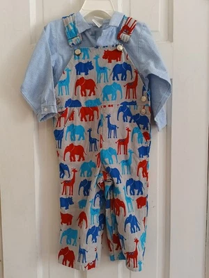 2T 24 M Kelly’s Kids Corduroy Overalls Outfit Elephant Giraffe Zoo Animals E2 - Image 1 of 4