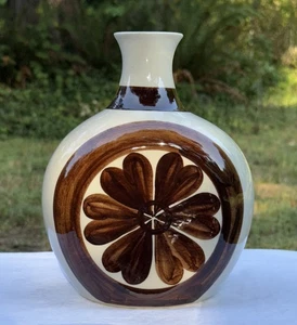 Arabia Finland Olga Osol VTG MCM Cream and Brown Pottery Vase 9in Fall Flower - Picture 1 of 6