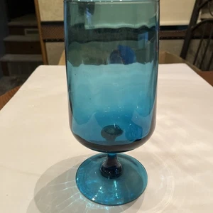Jarrón pedestal grande vintage de vidrio azul - Imagen 1 de 6