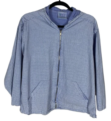 Women's Fresh Produce Blue Gingham Long Sleeve Full Zip Lightweight Jacket M Foto 1 de 4
