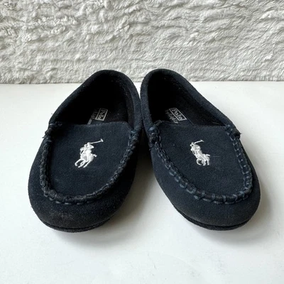 Polo Ralph Lauren Gamuza Cuero Mocasín Zapatilla Zapatos Niños 8 Azul Marino Preppy Foto 1 de 4