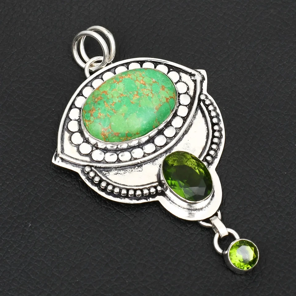 Joyería colgante ojo hecho a mano con piedras preciosas de peridoto turquesa cobre 2,84" AP-20204 Foto 1 de 1