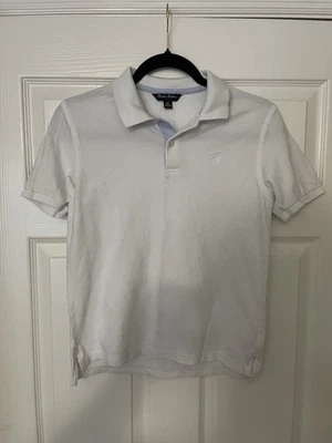 Brooks Brothers Fleece White Knit Polo Shirt Kids Size Medium - Blue Stripe - Image 1 of 4