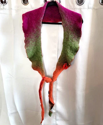 Vintage An Ra Scarf German Colorful Virgin Wool Cotton Ruffle Fairycore 17404 - Image 1 of 4