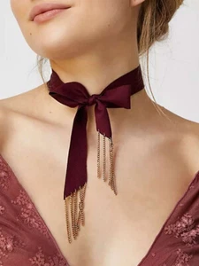 Free People Lilac Wine Bow Choker NWT $38 - Picture 1 of 7