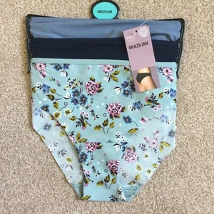 M&S Taglia MEDIA Multipack 3 x Mutandine Brasiliane Blu Spolverato Acqua Mix Floreale M - Foto 1 di 5