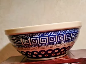 POLISH POTTERY Serving/Mixing BOWL Boleslawiec Geometric Peacock Blue 8.0 " - Picture 1 of 10