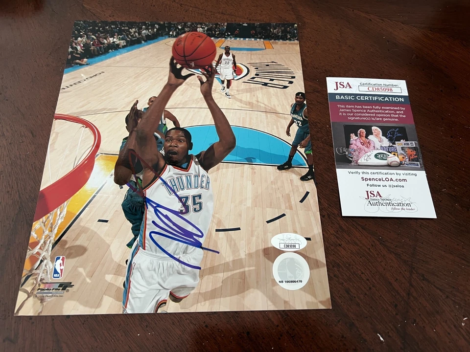 KEVIN DURANT SIGNED BASKETBALL 8x10 AUTO OKC OKLAHOMA CITY THUNDER JSA COA - Image 1 of 1