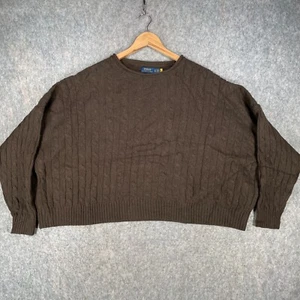 Ralph Lauren Jumper Womens XL Brown Wool Cashmere Soft Cable Cropped Oversized - Picture 1 of 10
