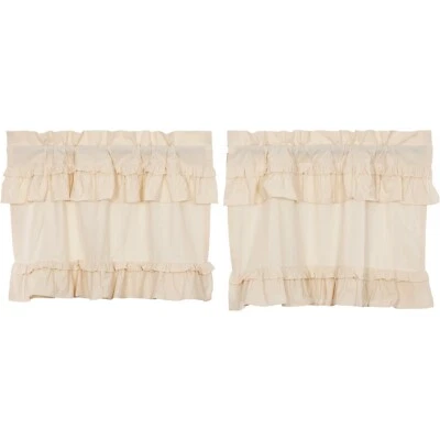 Cortinas de café Primitive Cottage Farmhouse MUSLIN CREMA CON VOLANTES 24" Foto 1 de 2