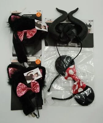 Lot 4 Halloween Girls Black Headbands - Cat Kit x2, Horns, & Minnie Mouse New - image 1 of 2