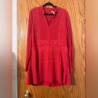 Vestido Derek Lam 10 Crosby Mujer Rojo Boho Shift - Talla 10 Manga Larga Viscosa Foto 1 de 4