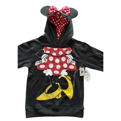 Disney Nuevo con Etiquetas Minnie Mouse Sudadera con Capucha Orejas Lunares Lazo Negro Pullover Niñas M (7/8) Foto 1 de 4